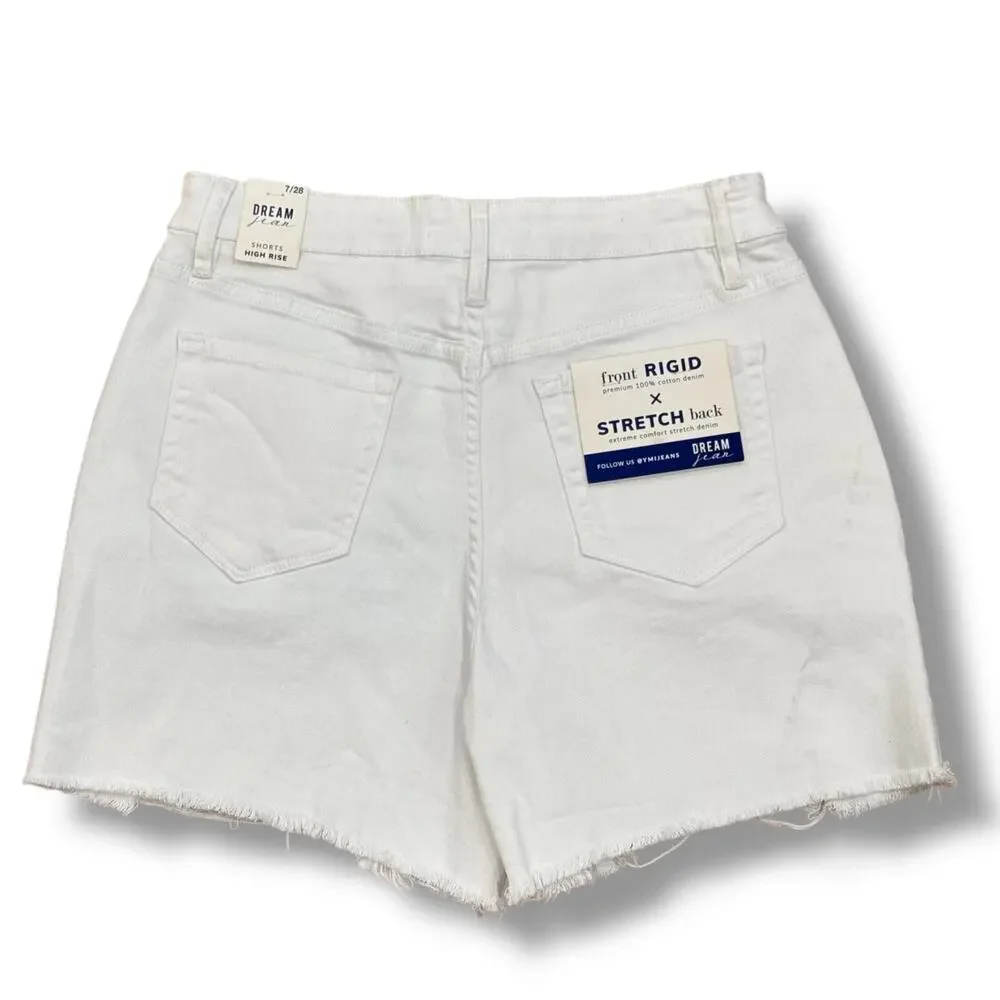 NWT YMI Size 28 (7) High Rise Dream Fit Distressed White Denim Shorts